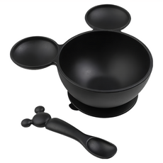 BUMKiNS 迪士尼系列 寶寶矽膠餐碗組, 100%鉑金矽膠, 耐熱溫度：-40°C~+175°C, 適用年齡：6個月以上, 碗 + 湯匙, 黑色米奇, 1組