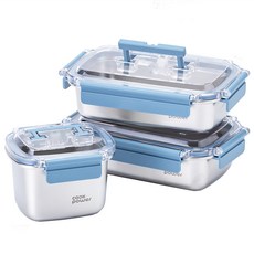 cook power 鍋寶 藍提系列可微波316不鏽鋼保鮮盒點心3件組 600ml*2+450ml*1 銀色, 1組
