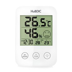 HuBDIC 時鐘溫濕度計, 白色, 1入