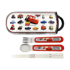 Skater 銀離子兒童餐具三件組, 湯匙 + 叉子 + 筷子 + 收納盒, CARS大集合, 1組