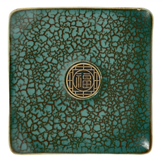 陶瓷綠釉茶杯墊 四方, 70g, 綠色, 1個