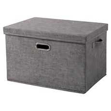 收納部屋 金屬把手棉麻整理盒 38L 深灰色 可折疊收納箱, 1個