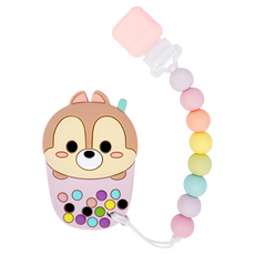 Loulou Lollipop 加拿大迪士尼限量款固齒器奶嘴鍊夾組, 食用級矽膠, 適用於3個月以上寶寶, 鍊夾 + 固齒器, 奇奇, 1組