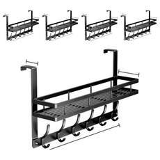 小麥購物 雙層門後掛勾 6鉤 C582 寬52cm 926g, 黑色, 5個