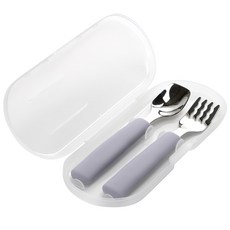 Dailylike Bonbon 幼兒矽膠方形餐具組, 湯匙*1+叉子*1+收納盒*1, 04 薰衣草紫, 1組