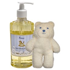 Fees BEBE 寶貝滋潤安撫組 附提袋 熊熊安撫偶 白色 + 嬰兒柔護洗髮沐浴精 棉花香 300ml, 1組