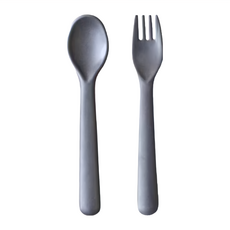 Cink 湯叉組 竹纖維玉米澱粉材質 耐熱攝氏70度, 湯匙 + 叉子, 海灰, 2支