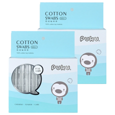 PUKU 藍色企鵝 日本極細軸棉棒 細緻雙棉頭設計 單隻獨立包裝, 100支, 2盒