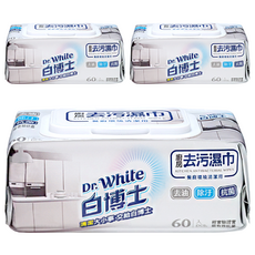 Dr.White 白博士 廚房去污濕巾, 60抽, 去油除污抗菌, 餐廚環境清潔用, 195 x 145mm, 3包