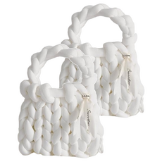 DIY粗毛線編織包材料包, 自己動手做，送教學影片, 牛奶白, 2個