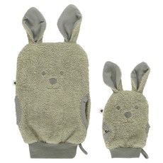 BIBS Bath Mits Kangaroo 袋鼠澡巾組 大 + 小, 灰綠色, 1組