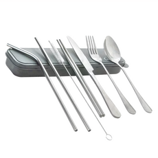 Cuisipro PBT塑料 304不鏽鋼, 銀色, 收納盒 + 湯匙 + 叉子 + 刀子 + 筷子 + 直吸管 + 彎吸管 + 清潔刷, 1組