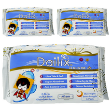 Dailix 立體漂浮吸血鬼超瞬吸抑菌淨味乾爽衛生棉 6片/包, 夜用超長型 41cm, 6片, 3包