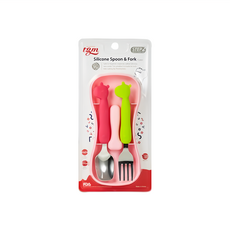 tgm 白金矽膠握把湯叉盒 Set, 粉綠, 湯匙+叉子+收納盒, 1組