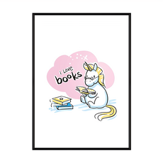 獨角獸 I Love Books 畫, 黑色, 1個