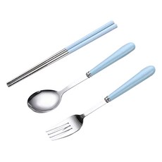 FANCY LIFE 旅行餐具3件組, 筷子 + 叉子 + 湯匙, 藍色, 1組
