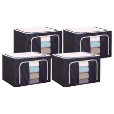 66L 衣物摺疊收納箱, 防潑水材質，側拉把手，透明視窗, 藍點, 4個