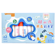 MAMAyO 媽媽友 kidzcrayon 超水洗彩色筆, 12色, 1盒