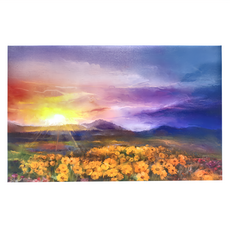 24mama 暈染日落風景 花卉山丘 天空 手繪印象派無框畫 時鐘掛畫, 雛菊田園