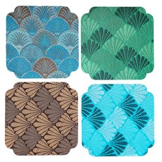 蕉蕉購物 日式刺繡吸水茶杯墊, 藍色, 9 x 9 x 0.1cm, 4個