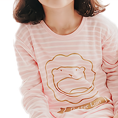 GIAT 吉亞特 奶油獅 兒童款條紋磨毛圓領保暖上衣, L, 櫻花粉