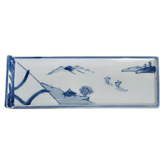 日本製 有田燒器皿 山水染付前菜皿 長皿 山水染付 24.5 x 8.5 x 1.5cm 1個