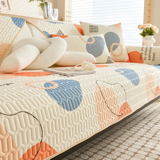 Mega 花縵清新夏季冰絲防滑防髒沙發套椅墊 2人座, 150 x 70cm, 粉幾何