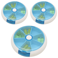 感恩使者 便攜式可旋轉藥盒, 一周七天份藥盒, 直徑9cm, 藍蓋白盒, 3個