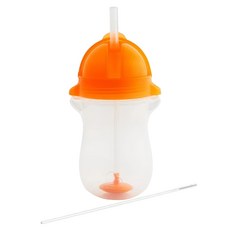 munchkin 滿趣健 貼心鎖滑蓋防漏杯 360度吸管 296ml, 無BPA, 附吸管刷, 橘色, 1組