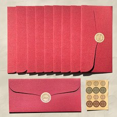 Lead Home 高級亞麻禮金信封 10入 + 貼紙 12入 組 勃根地紅, 1組, 酒紅色(信封)