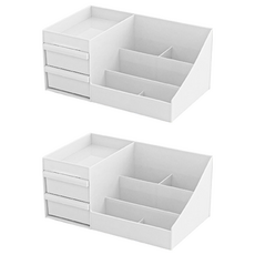FAmILyLIFE 生活 簡約風抽屜式化妝品收納盒 中號, 白色, 2個