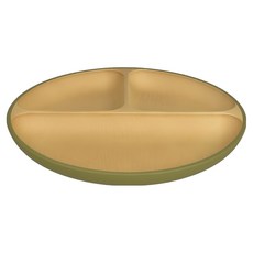 日本製 木紋抗菌圓形分隔餐盤 3格, 綠色, 1個