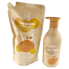 bab 培寶 微晶酵素奶瓶清潔劑 + 補充包組 清潔劑500ml + 補充包450ml, 450ml, 1組