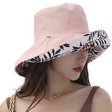 KissDiamond 大帽檐雙面可摺疊遮陽帽 櫻葉粉