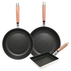 hokua 北陸 極大金IH輕量級不沾鍋3件組 日本製, 1套, 炒鍋 28cm + 平底鍋 26cm + 玉子燒鍋, 銀色