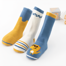 加厚兒童毛圈襪/發熱純寶毛圈襪3件組 - 藍恐龍M, M, 藍恐龍