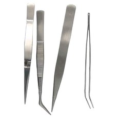 AP. 普思 鑷子4件組, 不鏽鋼材質, 工藝 壓花 網點 模型 DIY 串珠 集郵 卡片製作, 不適用, 銀色, 1組