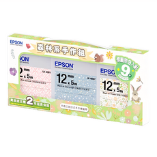 EPSON 台灣公司貨 森林系手作組 標籤帶 Patten三款 12mm, 粉色 + 藍色 + 綠色 + 橘色, 多色(混合), 3入, 5m