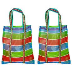 生活King 直立式彩帆袋 2件組 尼龍手提袋/復古袋 條紋, 27 x 38cm, 顏色隨機, 1組