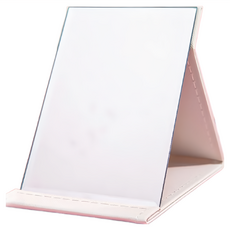 摺疊化妝鏡 3入, 鏡面邊緣菱形切邊打磨, PU皮全方位包裹, 中/大/特大款, 簡約白