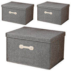 加厚手提可堆疊牛津布收納儲物箱 45L, 竹炭灰, 46 x 36 x 28cm, 3個