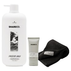 SHARECO 台灣公司貨 日常沐浴組 菸草香沐浴膠＋黑色純棉短浴巾 + 潔面乳體驗, 1套