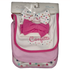 HUDSON BABY 彌月禮盒5件組-女嬰兒髮帶+圍兜, 俏麗波點