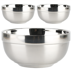 AHOYE 加厚雙層隔熱不鏽鋼碗 18cm, 3個, 銀色