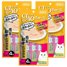 INABA CIAO 啾嚕 化毛配方肉泥, 條狀包裝設計, 添加綠茶成分, 雞肉, 56g, 3袋