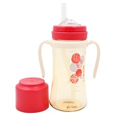 MOTHER-K PPSU多功能學飲吸吸杯 365度不漏 LSR超柔軟矽膠吸管, 石榴紅, 300ml, 1個