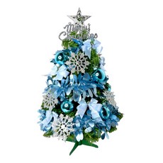 摩達客 耶誕 特仕幸福型裝飾綠色聖誕樹 土耳其藍銀雪系全套飾品+50燈LED銅線燈串 USB電池盒兩用充電 2尺(60cm), YS HGTL2205005