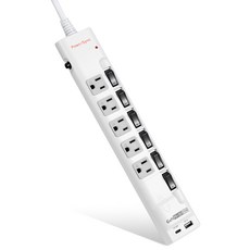 PowerSync 包爾星克 6開5插GaN快充防雷擊延長線 3孔, 1.8m, TS65Q918, 1個