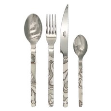 SABRE PARIS Bistrot復古酒館鈕扣亮面系列 迷彩白 不鏽鋼餐具組, 叉子 + 刀子 + 湯匙2支, 1組