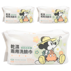 KOgi 宏瑋 乾濕兩用洗臉巾 100張, 花朵米奇 白色, 3包